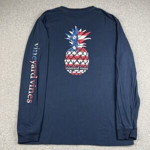 Vineyard‎ Vines T Shirt Mens Large Blue Long Sleeve Pocket Pineapple Flag Logo
